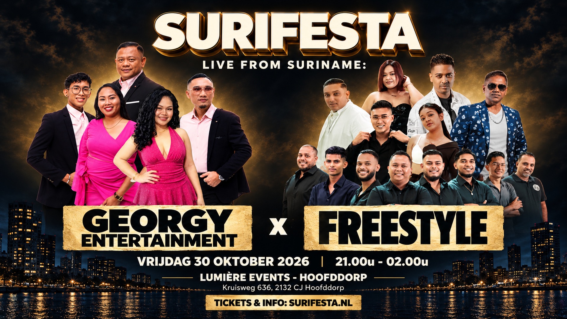 SURIFESTA: Georgy Entertainment × Freestyle. Vrijdag 30 oktober 2026, 21.00–02.00 uur. Lumière Events, Hoofddorp.